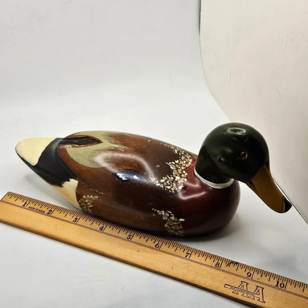Vintage Mallard Duck Wood Decoy Deville Hand Painted Hunting Decor